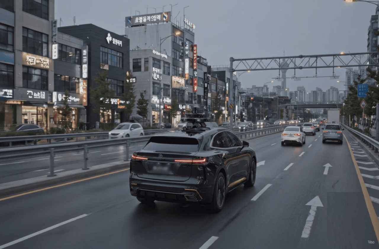 Sensor-equipped vehicle travelling an urban arterial road during a mapping run.